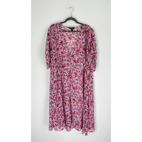 Torrid Chiffon Ruched Sleeve Kimono Sheer Floral Top Blouse Plus Size 2X Pink - Picture 4 of 10